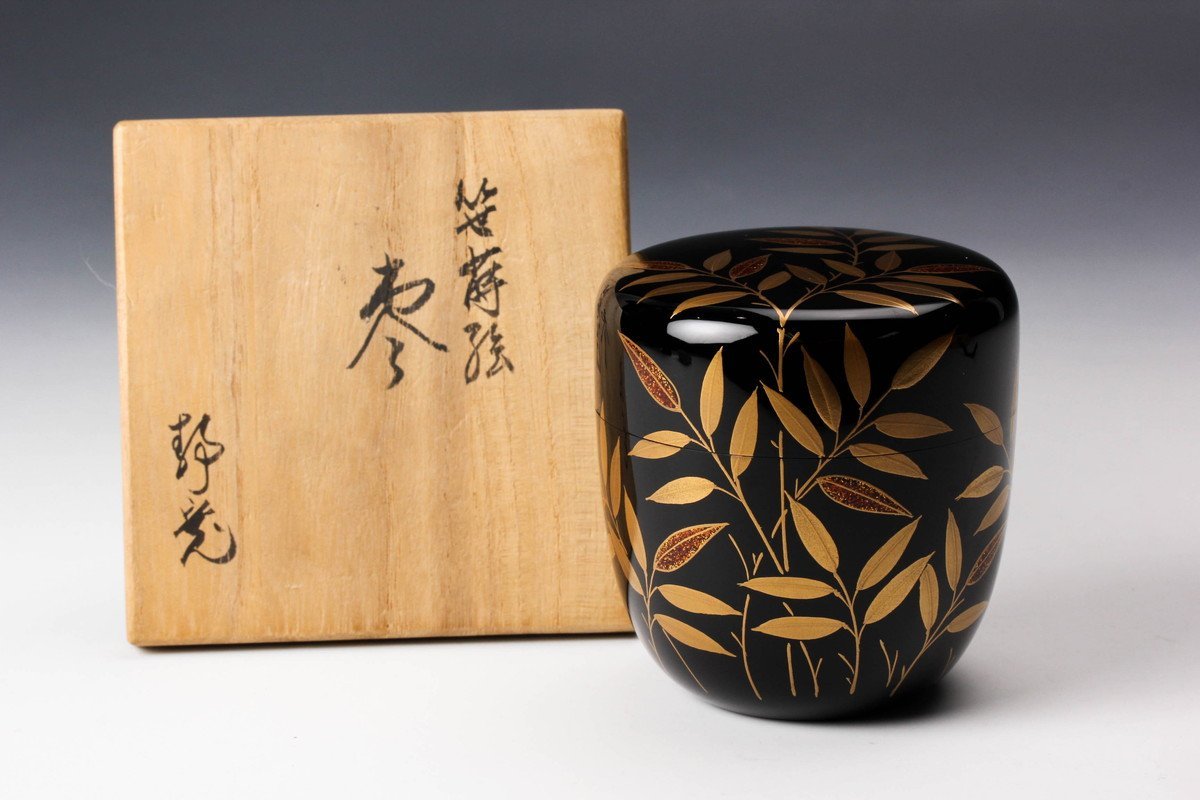 佳香】泰山 遠州蔵帳記載写 紅菊茶器 乾漆棗 共箱 茶道具
