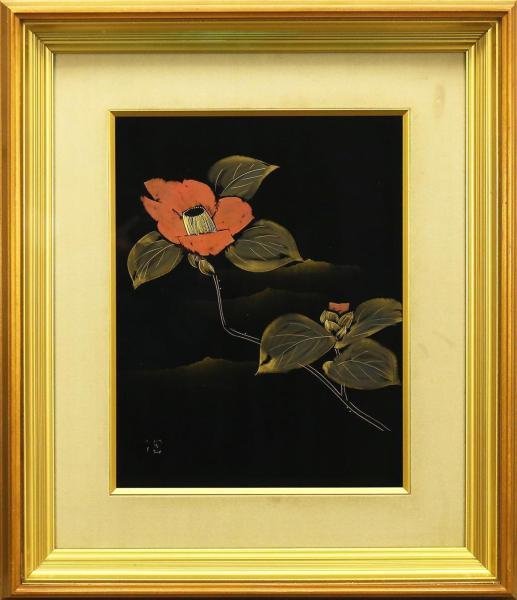 WISH】在銘「輪島塗 沈金 漆額 花椿図」漆絵 6号 #23032151(漆芸
