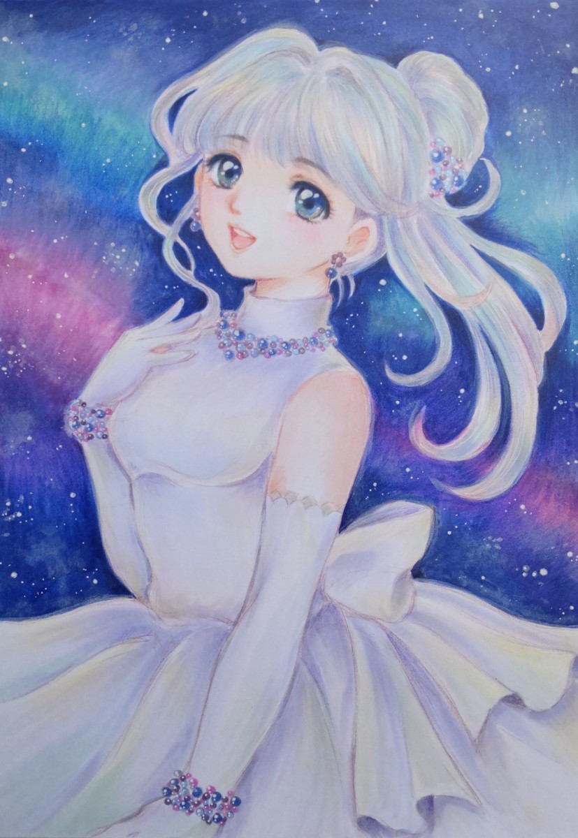 お買い得】 手描きイラスト☆オリジナル☆宇宙に唄う☆約A5サイズ