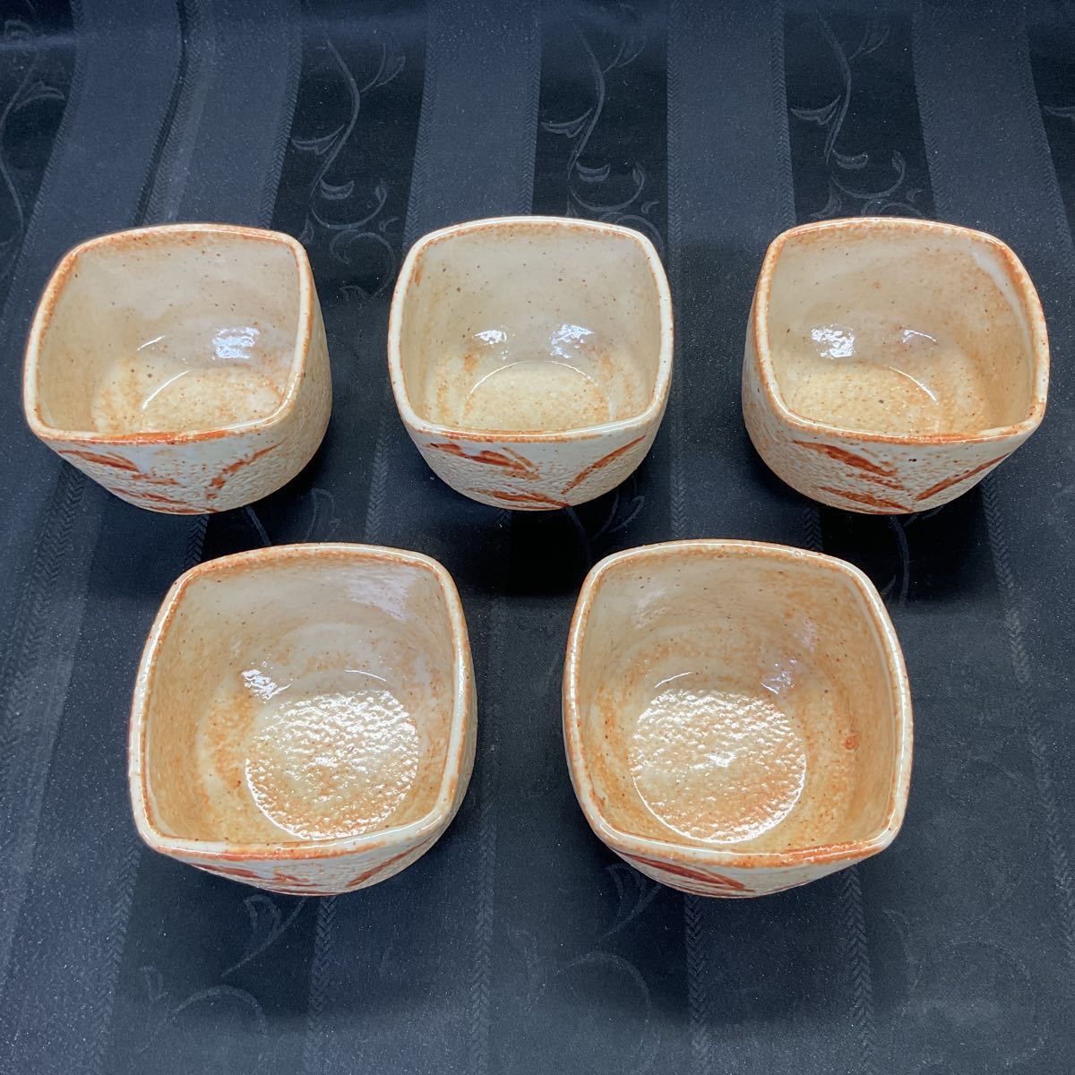 志野焼 小鉢 5個セット① 真山 深皿 煮物 正方形 横 約10cm 高さ 約7cm