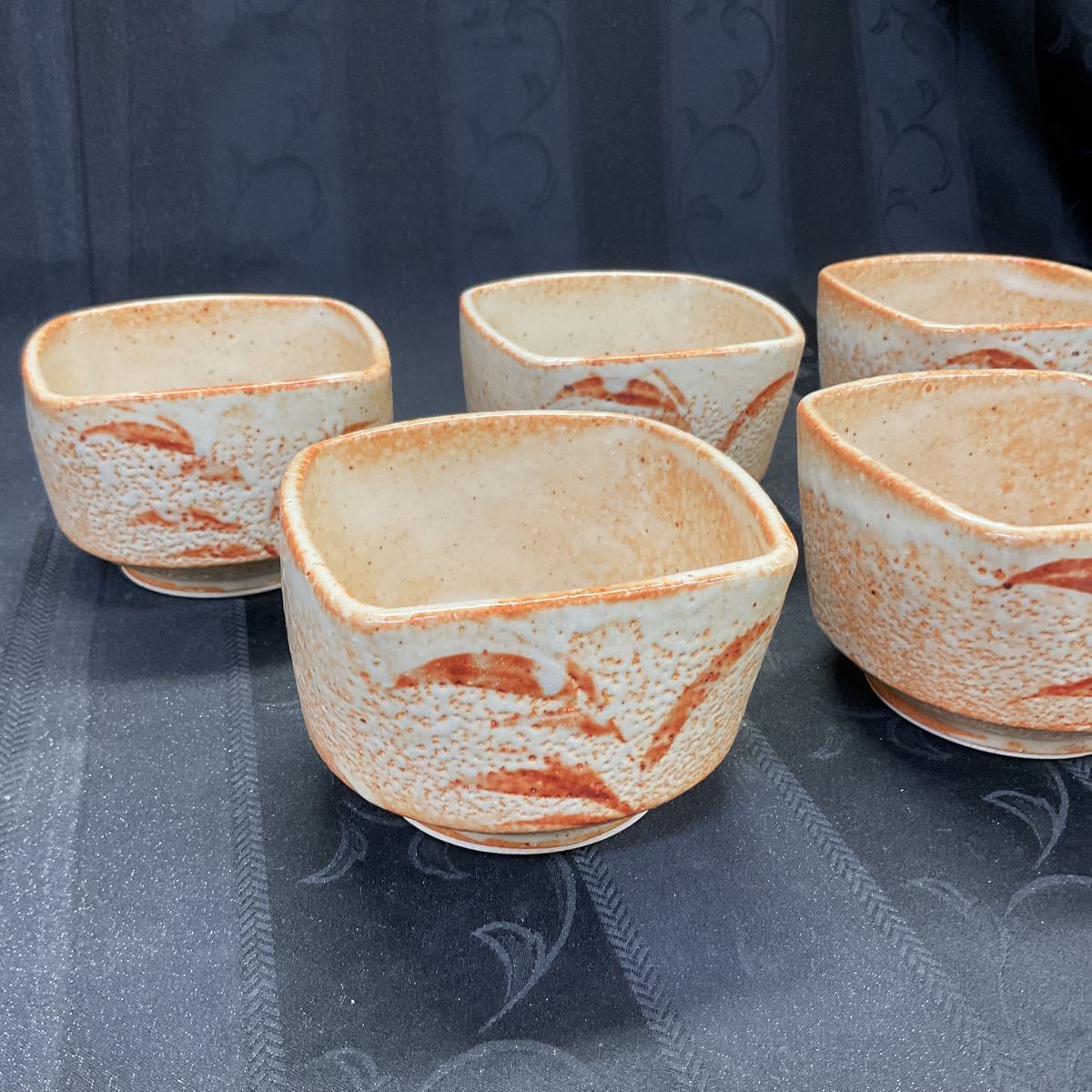 志野焼 小鉢 5個セット① 真山 深皿 煮物 正方形 横 約10cm 高さ 約7cm
