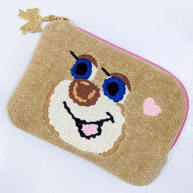 【1691】美品！ LOVERARY BY FEILER ラブラリー バイ フェイラー ドアップテディ ポーチ ピンク 熊 ベア チェック リボン 財布 小物