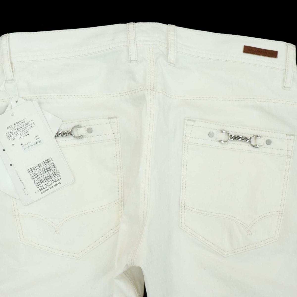 【新品 未使用】 NICOLE CLUB FOR MEN ニコルクラブ フォーメン 通年 ビット付き★ シューカット パンツ Sz.44 メンズ 白 A3B02252_4#R