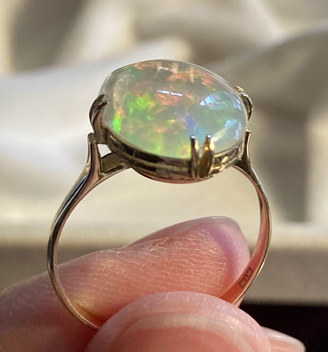k18陽刻　大粒ウォーターオパール　指輪　ヴィンテージ　water opal ring