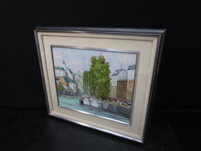 ☆「湖畔の風景」 油絵 F8 アルミ額縁 65cm×58cm 前面ガラスり