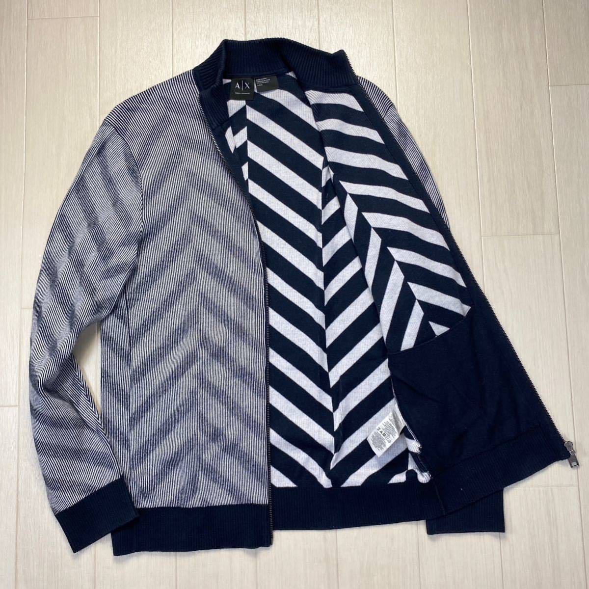【アルマーニ/ARMANI EXCHANGE】ヘリンボーン織りデザイン★ スイングトップジャケット ブルゾン 薄手 美品◎ メンズ L 紺白 