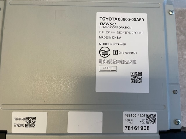 トヨタ 純正 ナビ NSCD W66 SD ナビ 2017年 秋版 地デジ 初期化済
