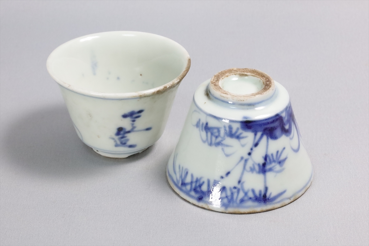 京焼 清水七兵衛 造 共箱 花紋 茶杯 422 清水七兵衛 染付