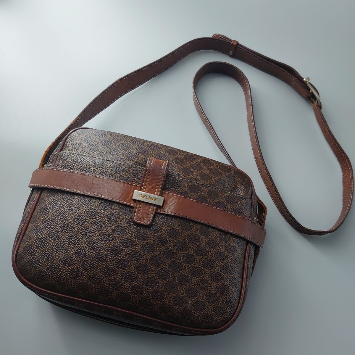 セリーヌ ショルダーバッグ 1円 CELINE マカダム柄 マカダム PVC 