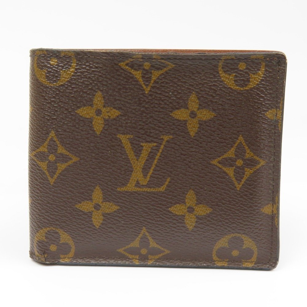 63738★1円スタート★LOUIS VUITTON ルイヴィトン 綺麗 新型マルコ ベタ無 19年製 モノグラム 二つ折り財布 PVC ブラウン メンズ