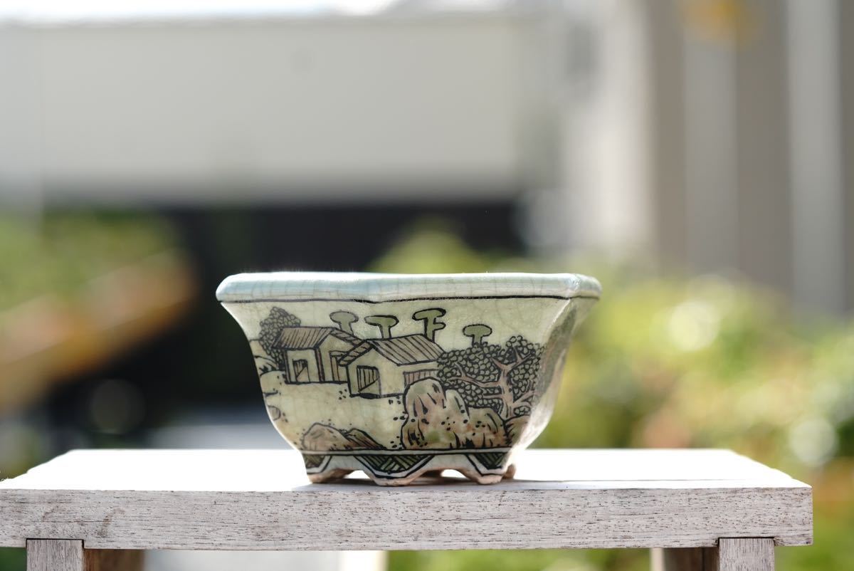 亦盆栽」佐野大助 平安虹泉 コラボ鉢 色絵山水 丸鉢 亦盆栽」佐野大助