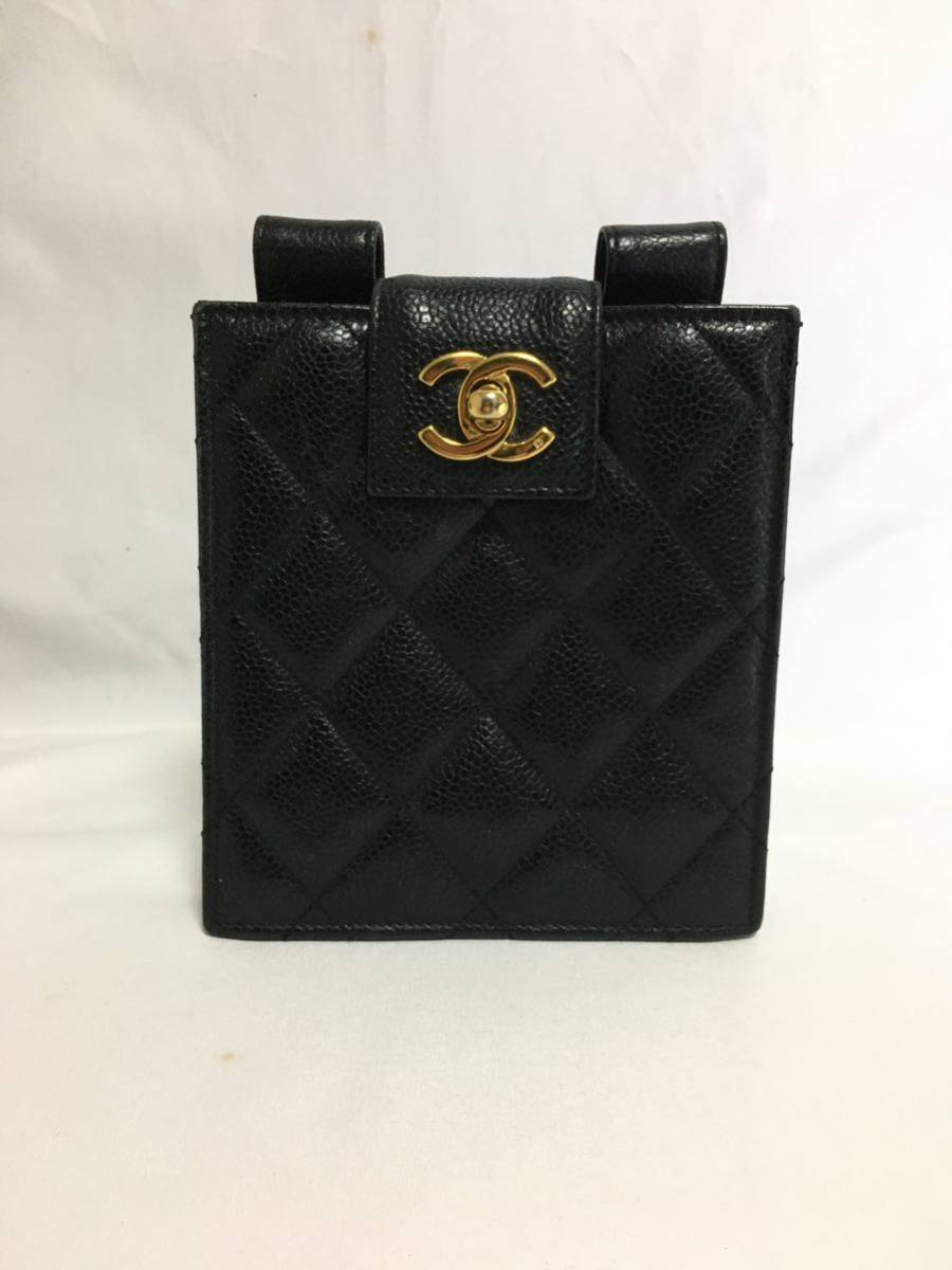 シャネル 美品 キャビアスキン ターンロック ココマーク 1991-1994