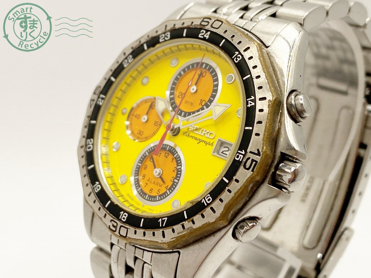 セイコー　クロノグラフクオーツ　長野オリンピックモデル　7T32-7C70稼働品 Rare Men's Seiko Chronograph Alarm 1998 Nagono Olympics Yellow