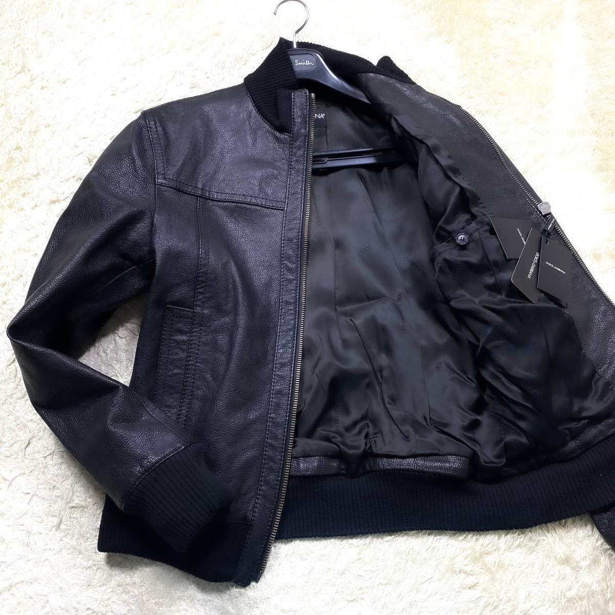 希少美品XL.LL!ドルチェ&ガッバーナ シープレザージャケット銀メタル 