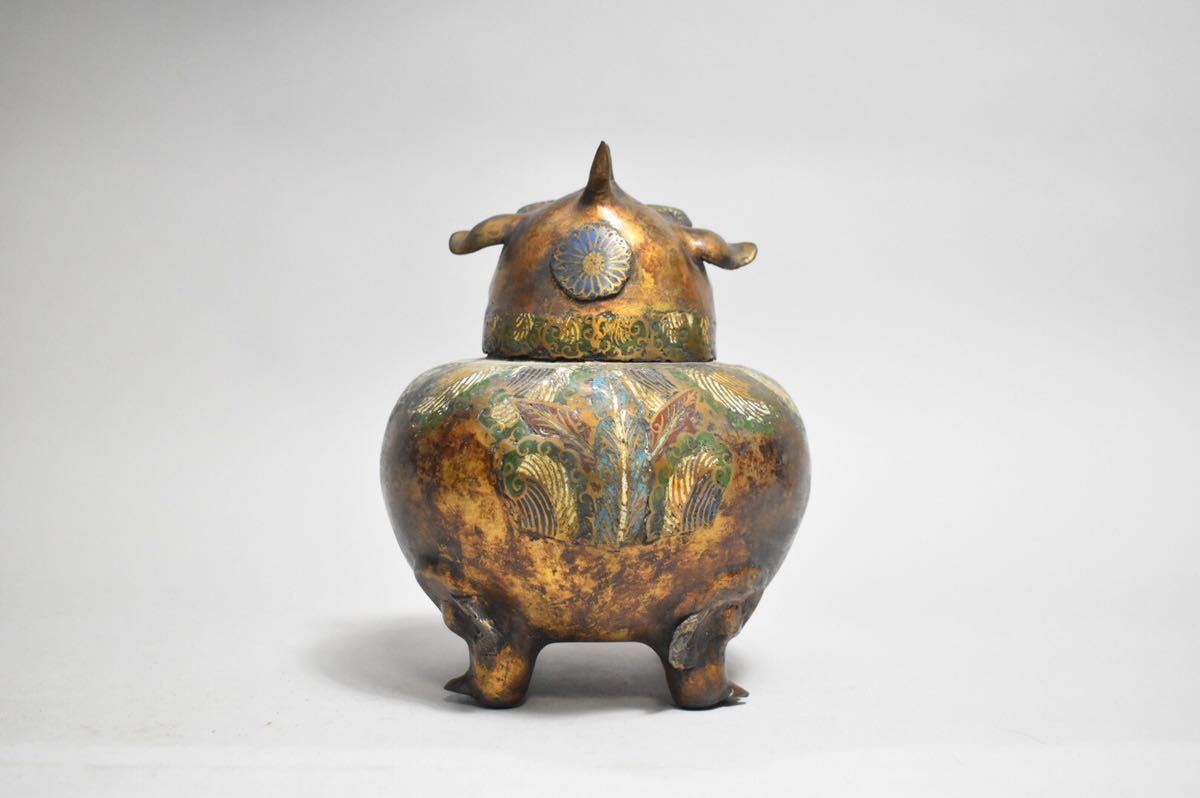 NM 中国 古銅 双獅子耳香炉 在銘 M R9067 NM 中国 古銅 双獅子耳香炉