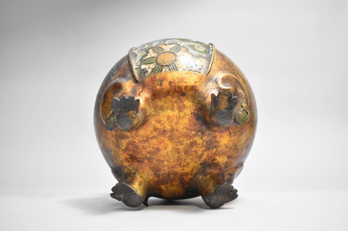 NM 中国 古銅 双獅子耳香炉 在銘 M R9067 NM 中国 古銅 双獅子耳香炉