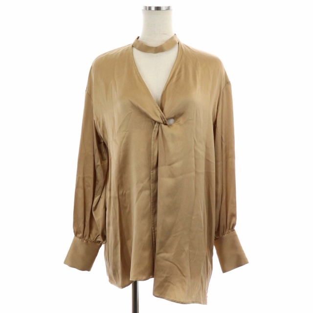 ラウタシー Lautashi silk shirt シルクシャツ 長袖 デザイン F 茶 ブラウン /CM ■OS レディース