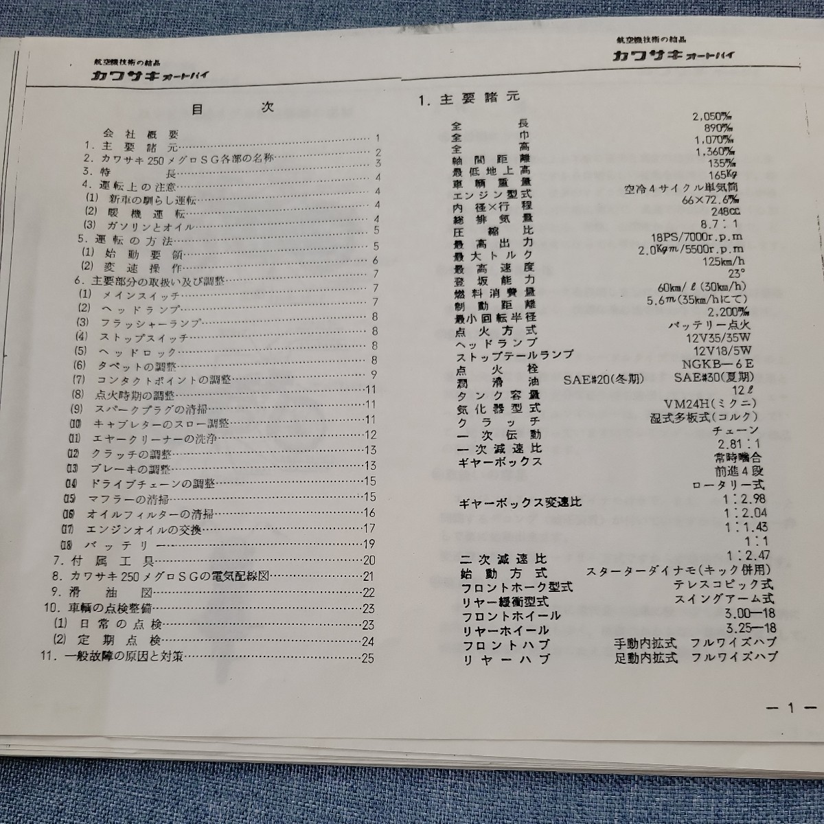 カワサキ メグロ 250-SG 取扱説明書 使用説明書