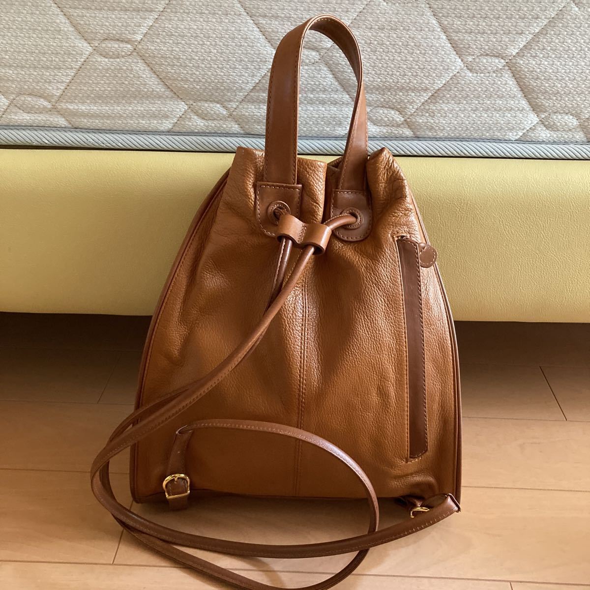 【キタムラ】Kitamura リュック2way 巾着 レザー ポーチ付き Kitamura◇キタムラ/リュック/レザー/ネイビー : セカンドストリート