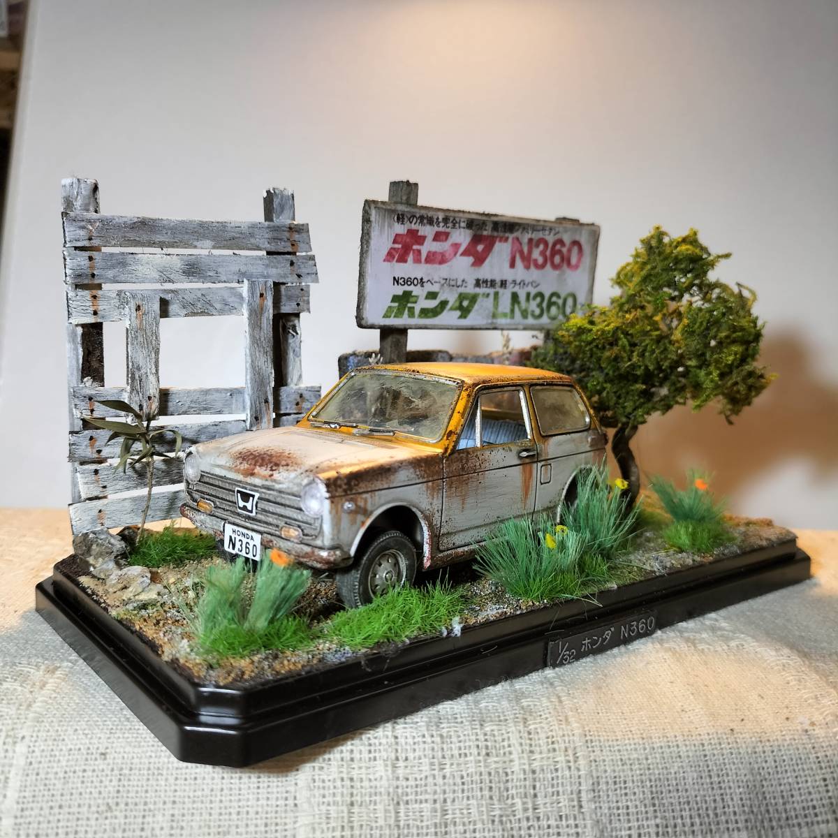 ○昭和への旅・LEDライト付き・ジオラマ・レトロ・旧車・1/32ホンダ 