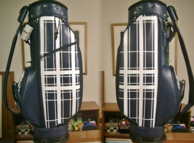 未使用　ＦＩＤＲＡ　フィドラ　ハイセンス・デザイン　プリント柄　合皮レザー　紺白　ゴルフバッグ