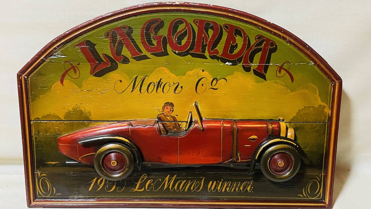 木製看板 サインボード 旧車 アンティーク//LAGONDA M45/1935 アストンマーチン ラゴンダ ガレージ クラシック ヴィンテージカー　