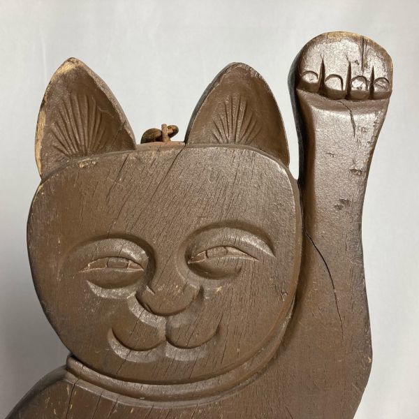 木製看板 招き猫 商い中 / 仕度中 高さ約57.5cm 両面 吊り下げ 商売  