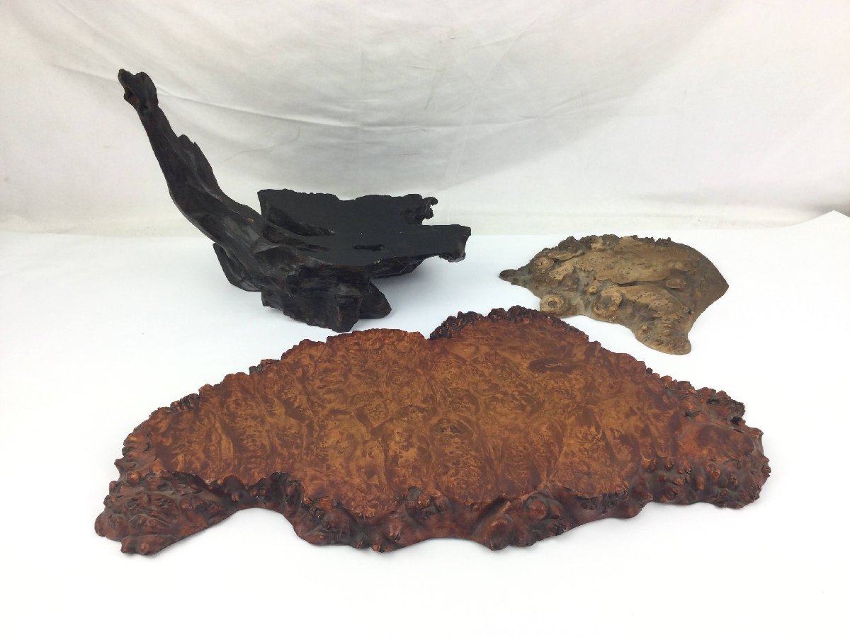 【三】花台　盆栽台　飾り台　香炉台　華道具　天然木　3種　サイズ違い　インテリア　コレクション　o2841-D