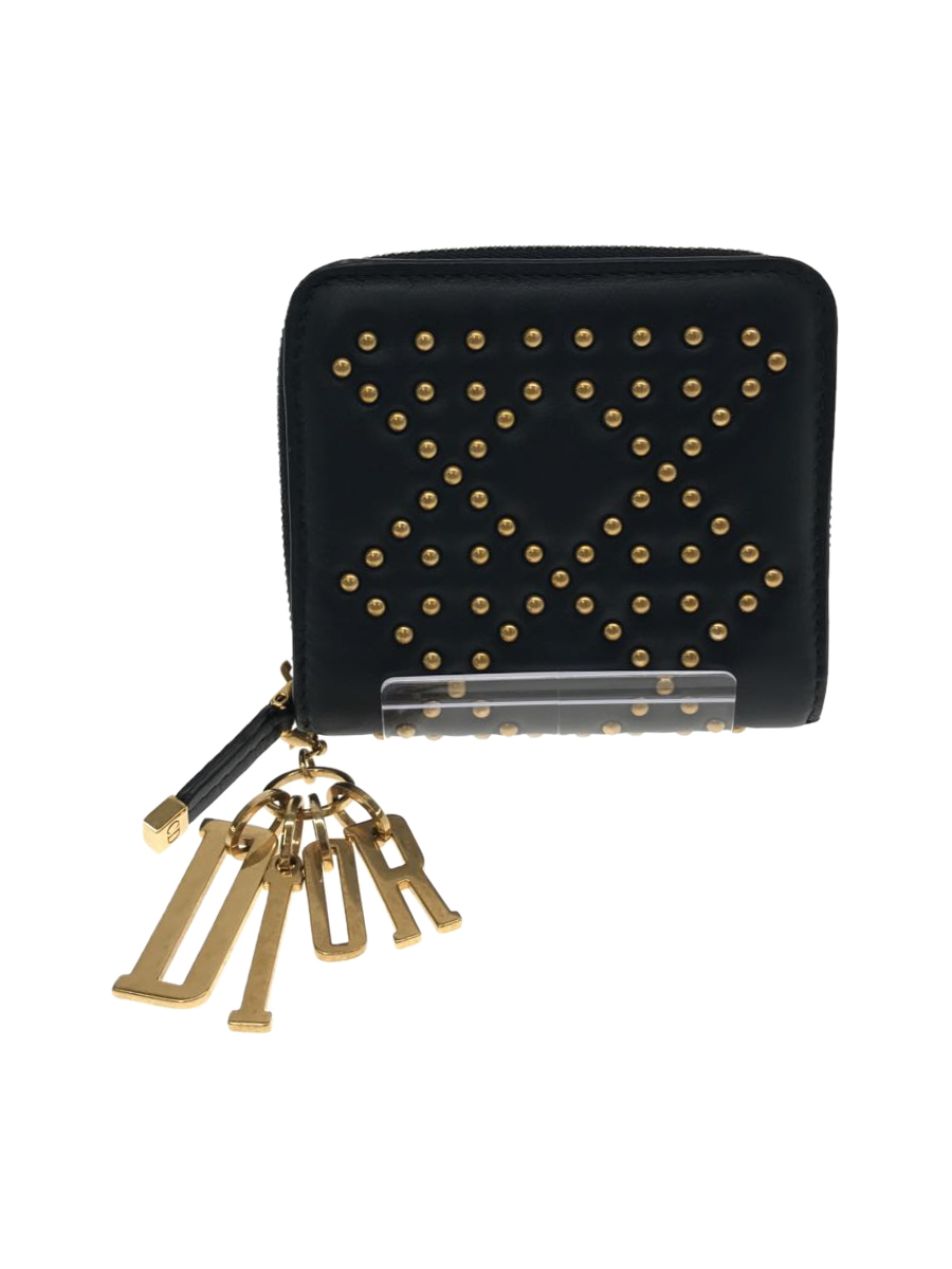 Christian Dior◇スタッズ/カナージュ/2つ折り財布/レザー/BLK Dior