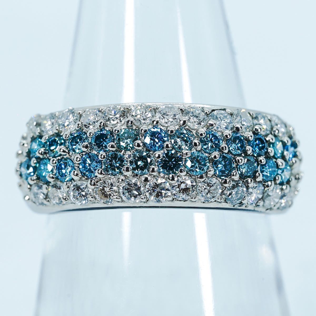 1円スタ フルダイヤ メンズ ブルーダイヤ 1.00ct PT900 6.8g ♯10 