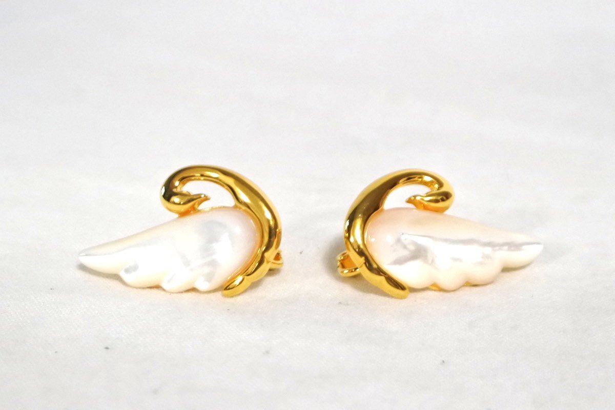 1円○極美品○田崎真珠 TASAKI○マザーオブパール スワン型イヤリング  
