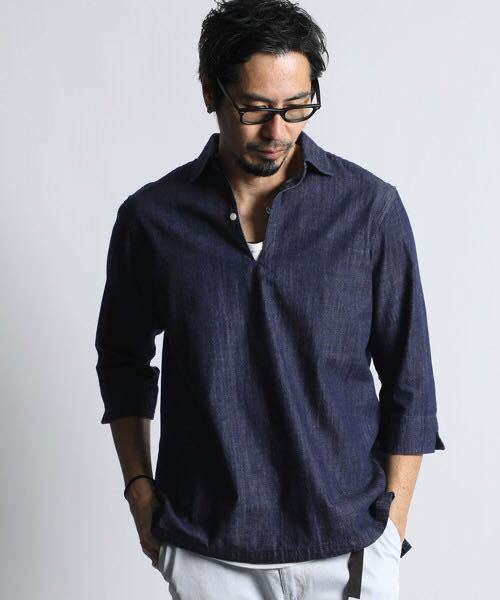 The DUFFER of ST.GEORGE 3Q USED DENIM SKIPPER SHIRT：USED加工 7分袖 デニムスキッパーシャツ