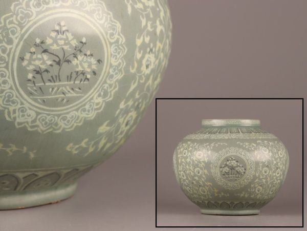 古美術 朝鮮古陶磁器 高麗青磁 白象嵌 鉢 時代物 極上品 初だし品 8044