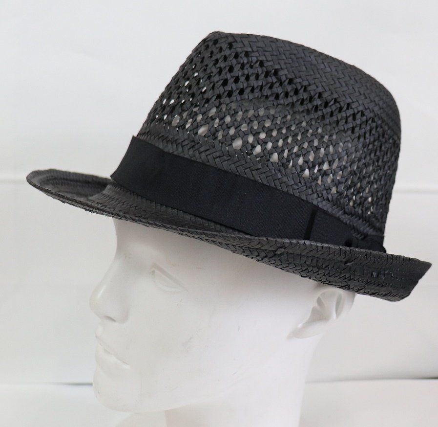 1円スタート!田中帽子店 新品メンズ 59程度 帽子 麦わら帽子黒サンプル
