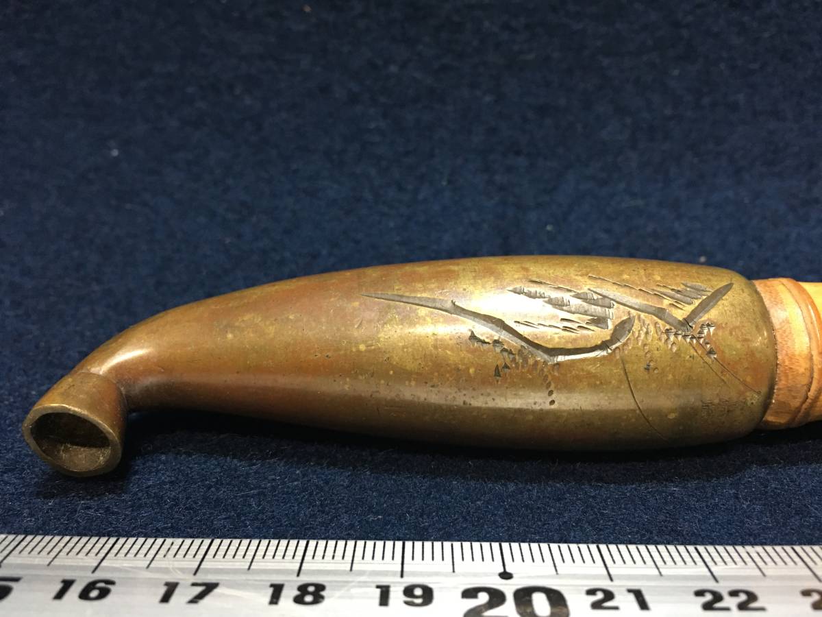 煙草道具 喧嘩煙管 煙管 彫金 彫刻 唐金 銅 山水 風景画 竹 極太キセル