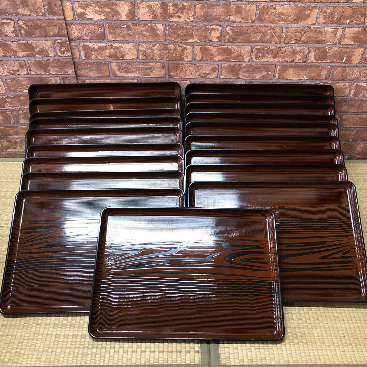 N 1506 [ 漆器お盆 19枚セット！！] 51.5×36.5㎝ 長手盆 お膳 店舗 