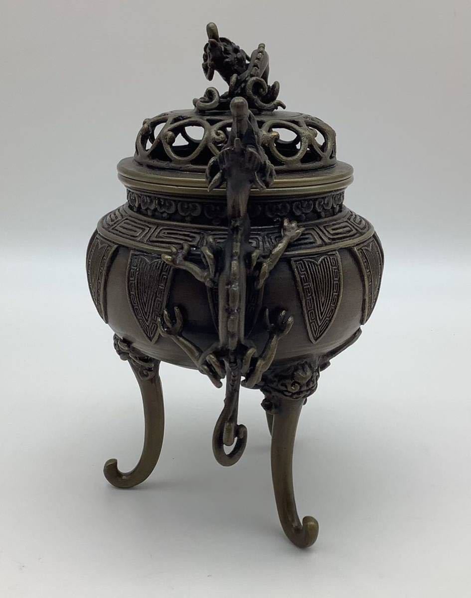 ⑫ 月芳作 須賀月芳 香炉 蝋型鋳銅 雲竜文 雲龍文 三足 高岡銅器 銅製