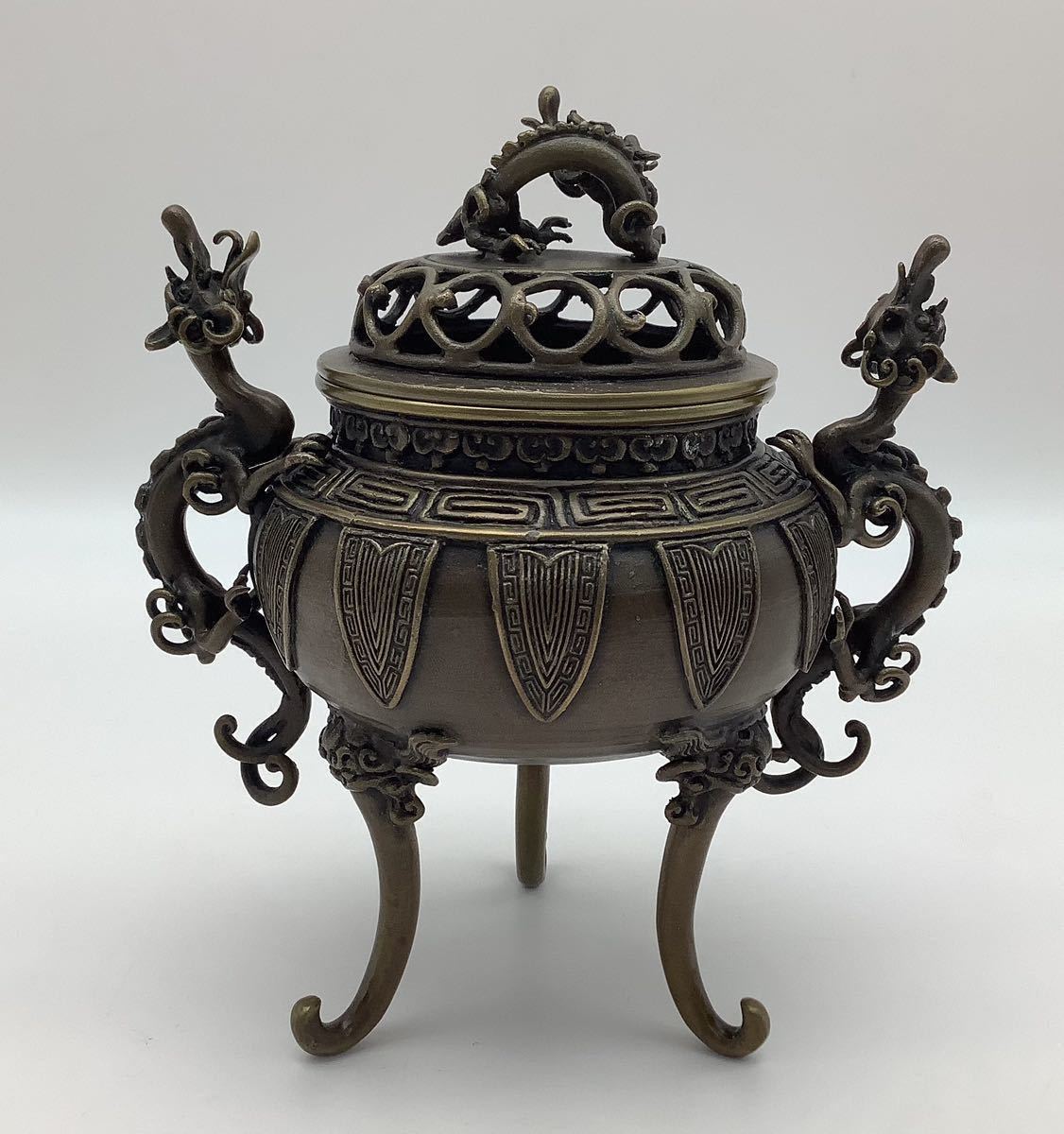 ⑫ 月芳作 須賀月芳 香炉 蝋型鋳銅 雲竜文 雲龍文 三足 高岡銅器 銅製