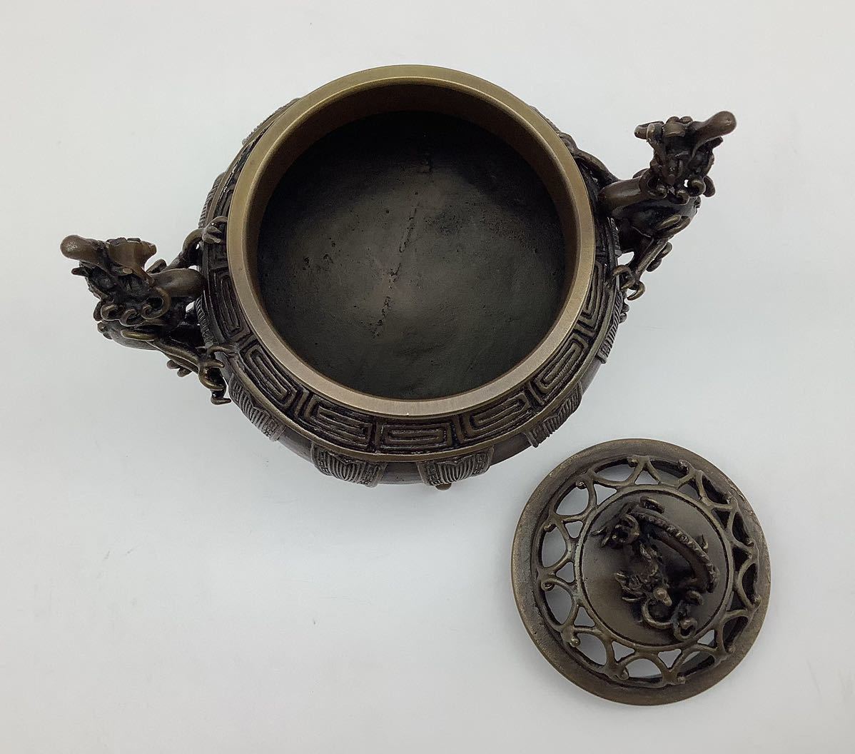 ⑫ 月芳作 須賀月芳 香炉 蝋型鋳銅 雲竜文 雲龍文 三足 高岡銅器 銅製