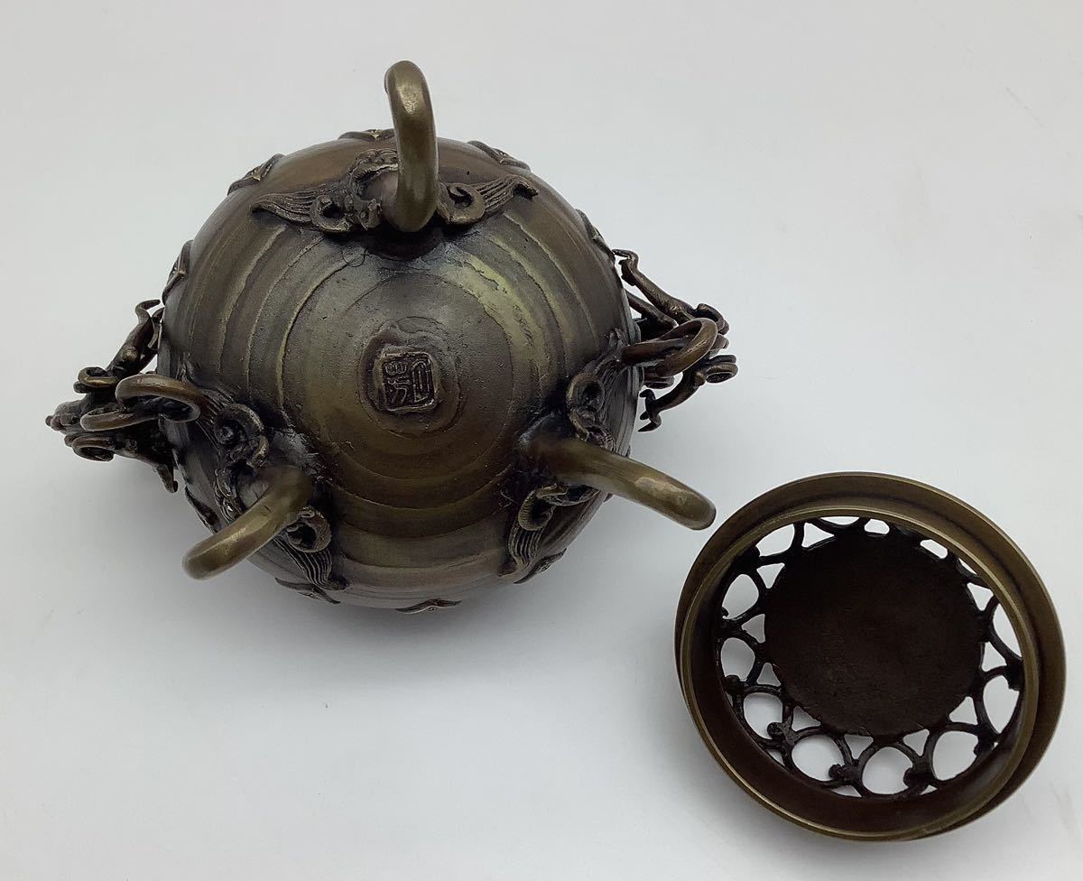 ⑫ 月芳作 須賀月芳 香炉 蝋型鋳銅 雲竜文 雲龍文 三足 高岡銅器 銅製