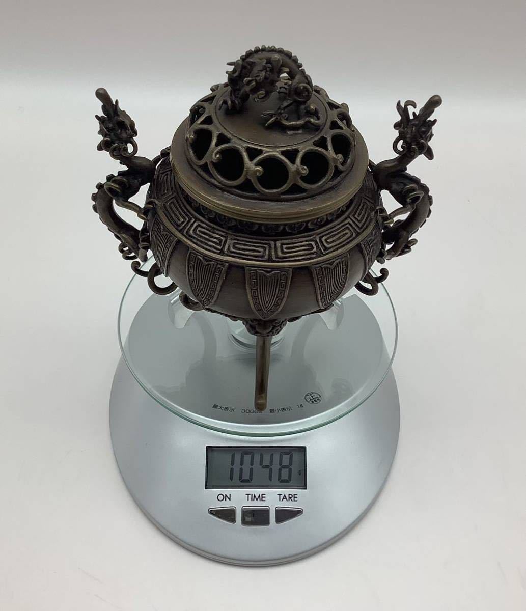 ⑫ 月芳作 須賀月芳 香炉 蝋型鋳銅 雲竜文 雲龍文 三足 高岡銅器 銅製