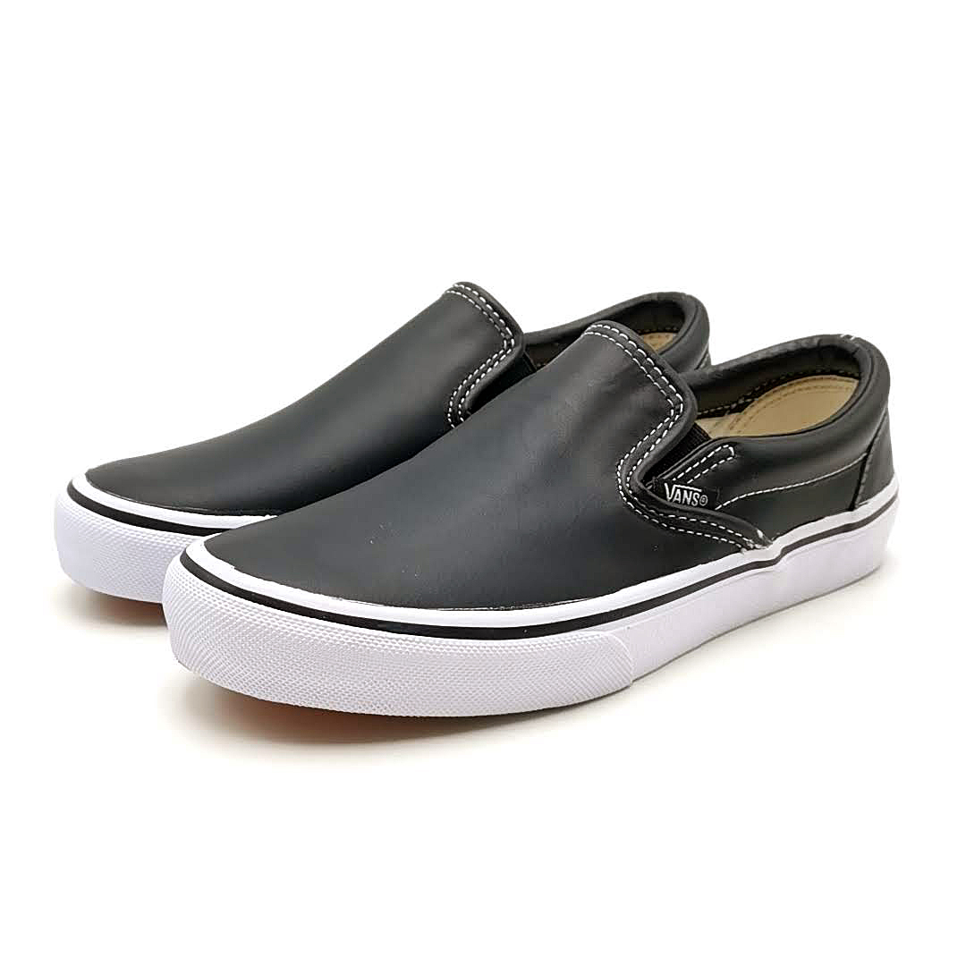 送料無料 美品 バンズ VANS 靴 シューズ スニーカー ローカット スリッポン V98L レザー 24cm相当 黒 レディース