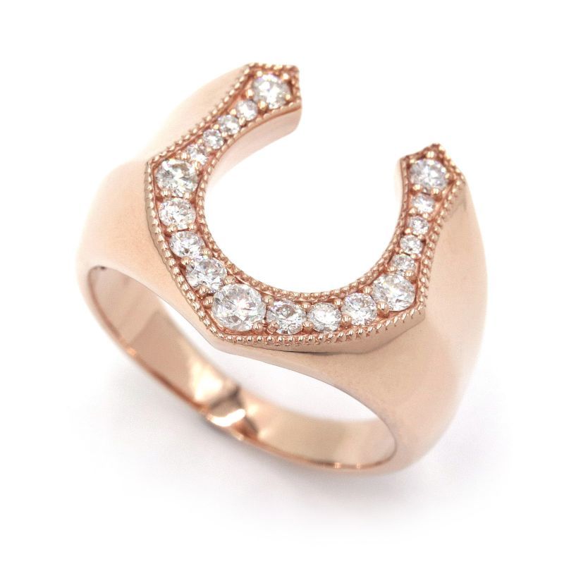 合計0.60ct天然ダイヤモンドリング 21号 K18PG 新品仕上済 ホースシューモチーフ 指輪 ジュエリー 中古 送料無料