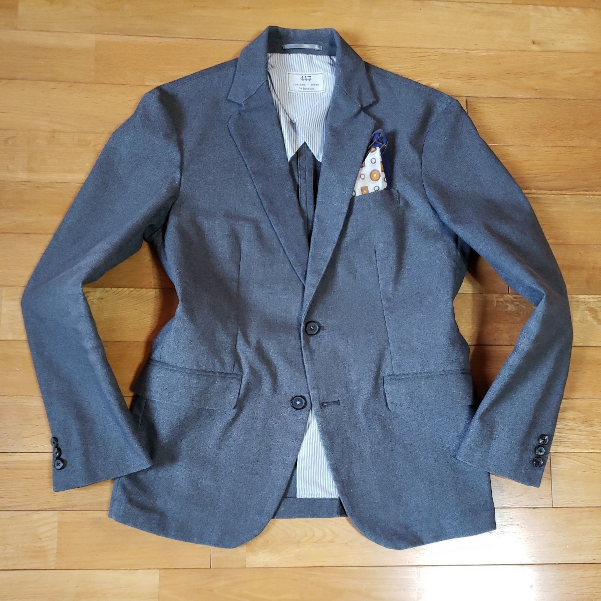 秀逸な爽やかさ★エディフィス 春夏高級『メランジ織りコットン』ソフトな爽やかさ◎グレー ジャケットS(S-M位)