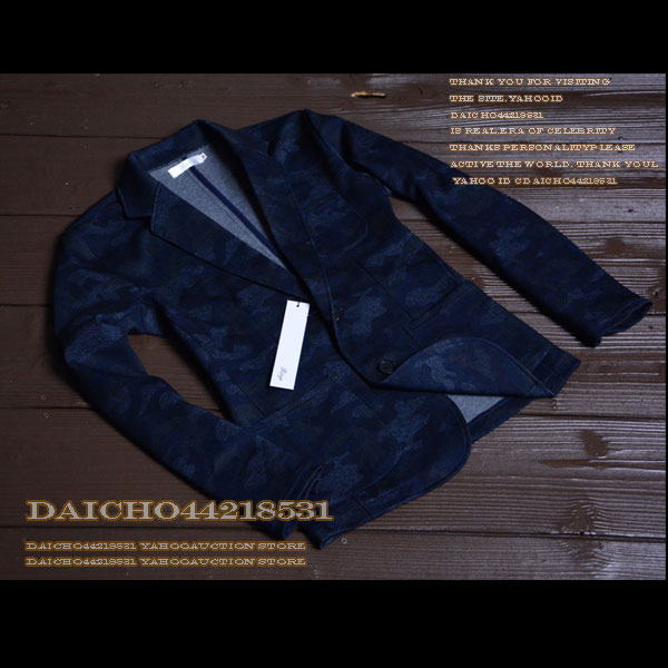 春新作☆メンズ RINGS 伸縮ジャージ生地 迷彩ジャケット 紺L