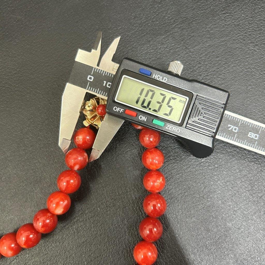 1円 血赤珊瑚 サンゴ ネックレス 丸玉 総重量95g 10.35-14.63mm K14 