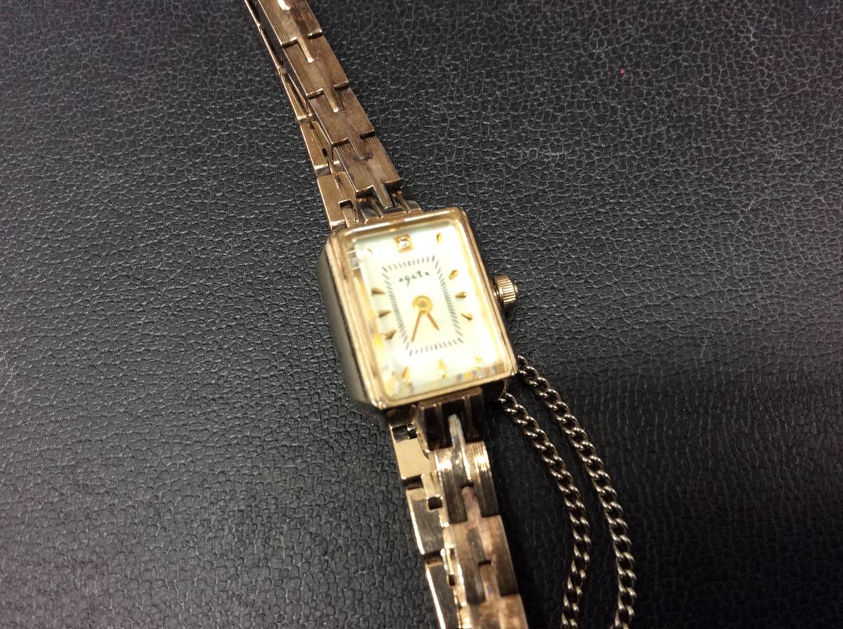 ■7053　agate アガット 腕時計 クオーツ SILVER GP 0.02 1711 ブランド 不動 テスター〇 レディース