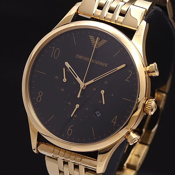 エンポリオアルマーニ 稼働 1円 良品 EMPORIO クロノグラフ - 保⁄箱付