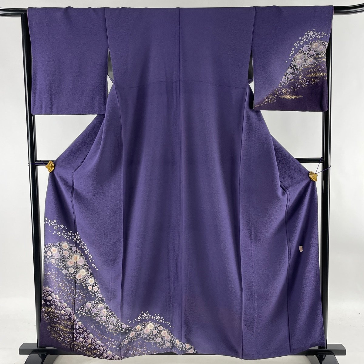 付下げ 秀品 落款 翠山工房 やまと 辻が花 金彩 ぼかし 紫 袷 身丈161cm 裄丈66cm M 正絹 【中古】