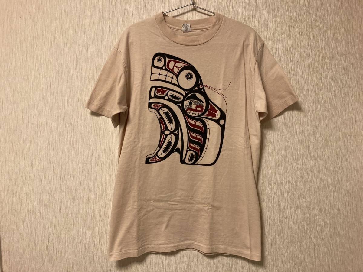 ●Hanes ヘインズ ネイティブアートTシャツ ビンテージ USA製 先住民 カナディアン アメリカン コットン100% 60’s 70’s 古着 